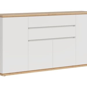 Komoda Yamael 184 cm z 4 drzwiami i 2 szufladami biała 57675 Komoda Yamael 184 cm z 4 drzwiami i 2 szufladami biała 57675