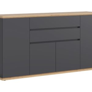Komoda Yamael 184 cm z 4 drzwiami i 2 szufladami grafitowa 57676 Komoda Yamael 184 cm z 4 drzwiami i 2 szufladami grafitowa 57676