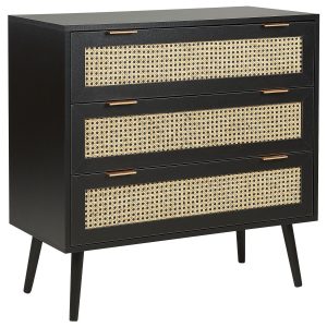 Komoda z 3 szufladami rattan plecionka czarna 115525 Komoda z 3 szufladami rattan plecionka czarna 115525