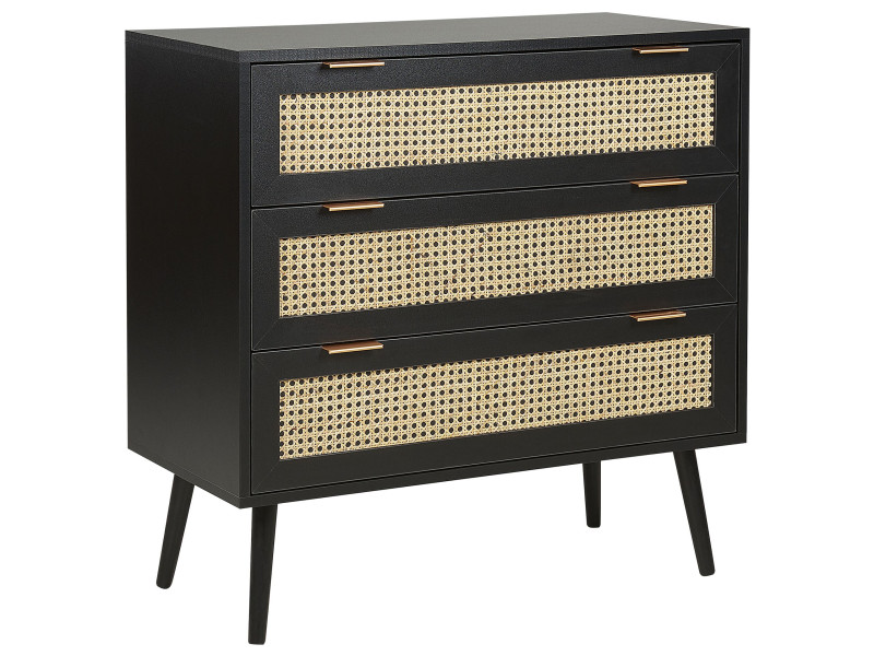 Komoda z 3 szufladami rattan plecionka czarna 115525