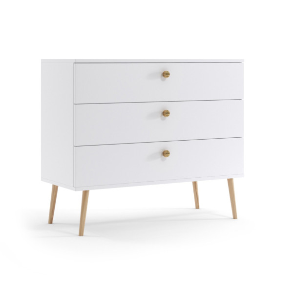 Komoda z 3 szufladami uchwyt sznurkowy IKON 100cm Biała 247884