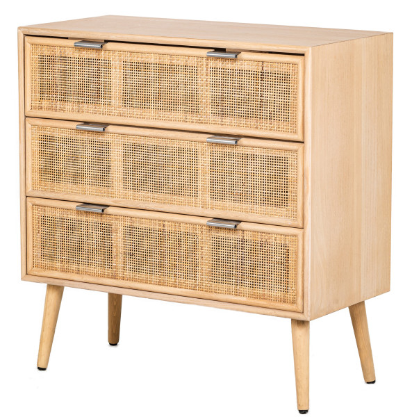 Komoda z 3 szufladami z naturalnego drewna i rattanu 72875
