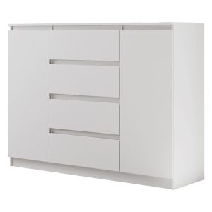 Komoda z 4 Szufladami i 2 Szafkami Biała 140CM 1031249 Komoda z 4 Szufladami i 2 Szafkami Biała 140CM 1031249