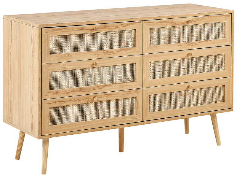 Komoda z 6 szufladami rattan plecionka boho 135288