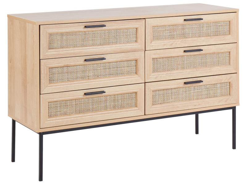 Komoda z 6 szufladami rattan plecionka jasna 302361