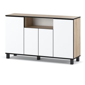 Komoda z drzwiczkami 140cm dąb sonoma biała szafka rtv salon 377024 Komoda z drzwiczkami 140cm dąb sonoma biała szafka rtv salon 377024