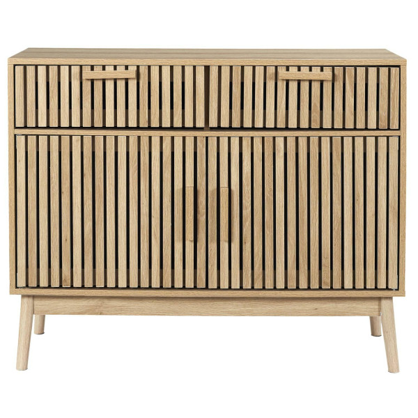 KOMODA Z LAMELAMI Klaus mdf i drewno 2 SZUFLADY I 2 SZAFKI 395317