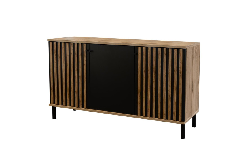 Komoda z lamelowanym frontem NEVADA 150cm Dąb Wotan + Czarny 330203