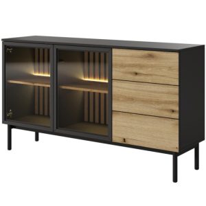 Komoda z oświetleniem LED LANGO 150cm Czarny + Dąb Evoke 288810 Komoda z oświetleniem LED LANGO 150cm Czarny + Dąb Evoke 288810