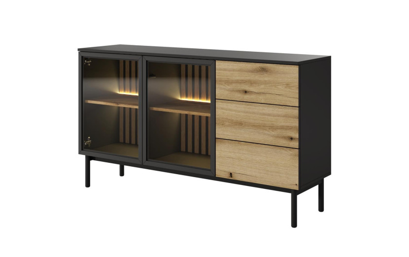 Komoda z oświetleniem LED LANGO 150cm Czarny + Dąb Evoke 288810