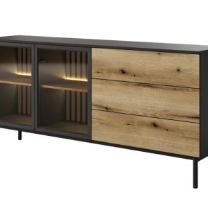 Komoda z oświetleniem LED LANGO 180cm Czarny + Dąb Evoke 288809 Komoda z oświetleniem LED LANGO 180cm Czarny + Dąb Evoke 288809