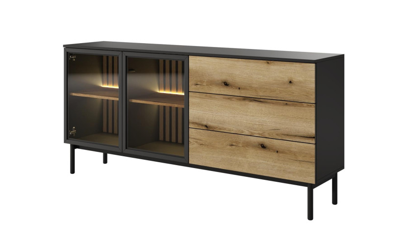 Komoda z oświetleniem LED LANGO 180cm Czarny + Dąb Evoke 288809