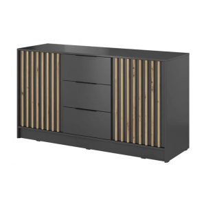 Komoda z ozdobnymi lamelami Nelly 3D z szufladami grafitowa 329154 Komoda z ozdobnymi lamelami Nelly 3D z szufladami grafitowa 329154