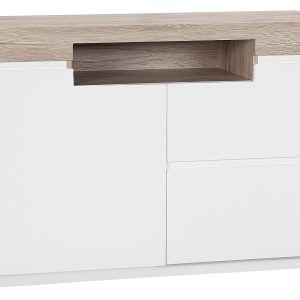 Komoda z półką szafkami biała jasne drewno 70342 Komoda z półką szafkami biała jasne drewno 70342