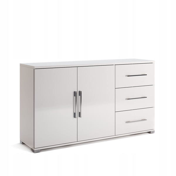 KOMODA Z SZAFKĄ I 3 SZUFLADAMI Flory 140cm biały połysk 638465