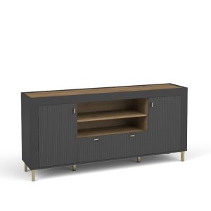 Komoda z szufladą półkami drewnianastylowa MOSSA Czarna 329109