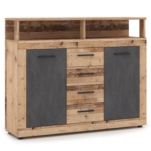 Komoda z Szufladami Do Salonu Przedpokoju Dąb Grafit BLAGO 120 cm 940151 Komoda z Szufladami Do Salonu Przedpokoju Dąb Grafit BLAGO 120 cm 940151
