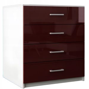 Komoda z szufladami MDF do sypialni salonu Lana Biała Bordo Połysk 771716 Komoda z szufladami MDF do sypialni salonu Lana Biała Bordo Połysk 771716