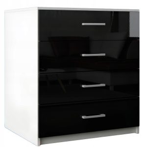Komoda z szufladami MDF do sypialni salonu Lana Biała Czarny Połysk 771730 Komoda z szufladami MDF do sypialni salonu Lana Biała Czarny Połysk 771730