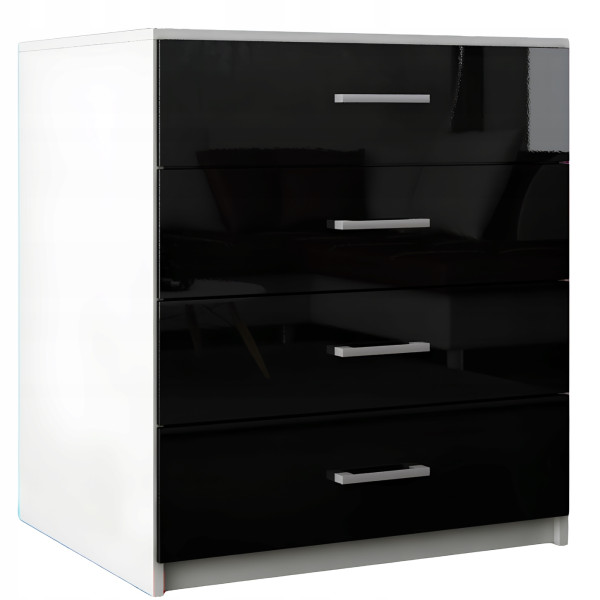 Komoda z szufladami MDF do sypialni salonu Lana Biała Czarny Połysk 771730