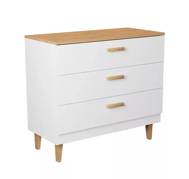 Komoda z szufladami na nóżkach biały + hikora - Sarren 293009