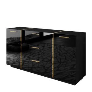 Komoda z szufladami ONYX Czarny połysk 158 cm UCHWYTY 91319 Komoda z szufladami ONYX Czarny połysk 158 cm UCHWYTY 91319