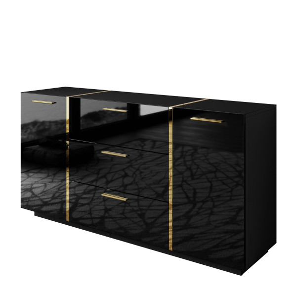 Komoda z szufladami ONYX Czarny połysk 158 cm UCHWYTY 91319