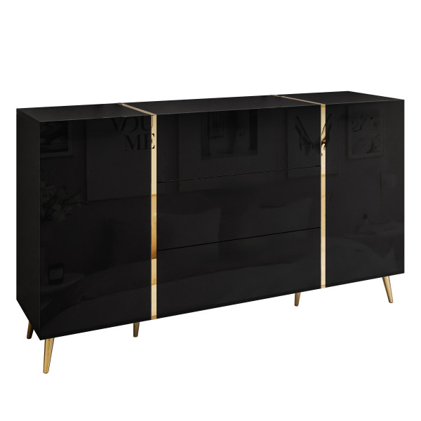 Komoda z szufladami ONYX czarny połysk złote nóżki 158 cm 91323