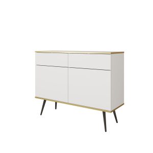 Komoda z szufladami ORINO 107cm biały ze złotymi detalami/czarne nóżki 551593 Komoda z szufladami ORINO 107cm biały ze złotymi detalami/czarne nóżki 551593