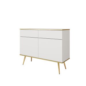Komoda z szufladami ORINO 107cm biały ze złotymi detalami/złote nóżki 551590 Komoda z szufladami ORINO 107cm biały ze złotymi detalami/złote nóżki 551590