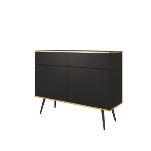 Komoda z szufladami ORINO 107cm czarny ze złotymi detalami/czarne nóżki 551607 Komoda z szufladami ORINO 107cm czarny ze złotymi detalami/czarne nóżki 551607