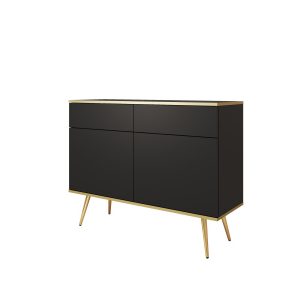 Komoda z szufladami ORINO 107cm czarny ze złotymi detalami/złote nóżki 551606 Komoda z szufladami ORINO 107cm czarny ze złotymi detalami/złote nóżki 551606