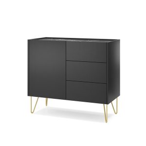 Komoda z szufladami pozłacany na nogach HARMONY czarny 351527 Komoda z szufladami pozłacany na nogach HARMONY czarny 351527