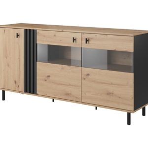 Komoda z witryną MADIS 3D / Dąb artisan + czarny antracyt 341073 Komoda z witryną MADIS 3D / Dąb artisan + czarny antracyt 341073