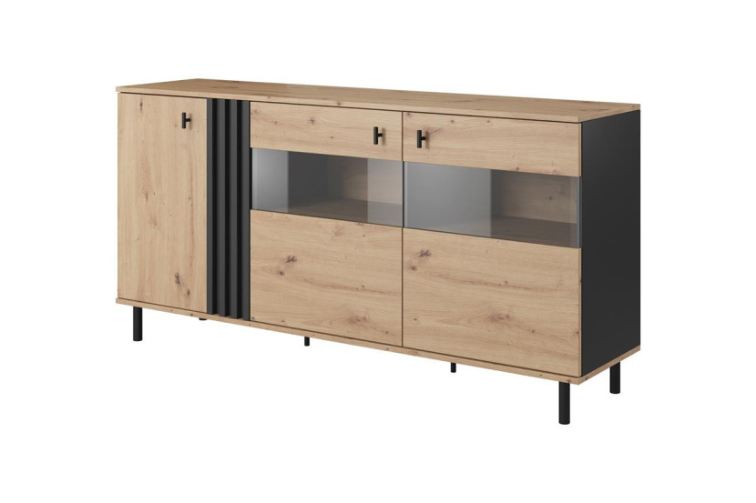 Komoda z witryną MADIS 3D / Dąb artisan + czarny antracyt 341073