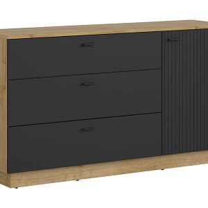 Komoda Zenda 150 cm z drzwiami i 3 szufladami dąb waterford/czarny 136481