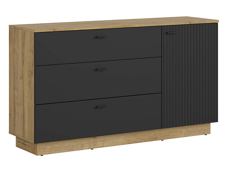 Komoda Zenda 150 cm z drzwiami i 3 szufladami dąb waterford/czarny 136481