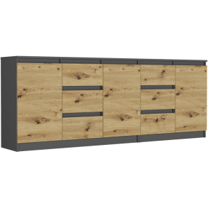 Komoda zestaw 200cm 6 szuflad 3 drzwi FRAMIRE R-200-S6 antracyt mix artisan 946951