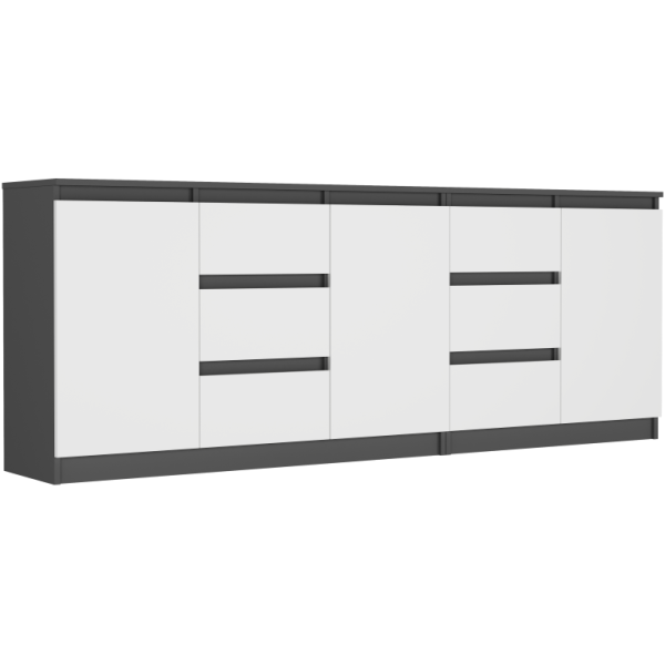 Komoda zestaw 200cm 6 szuflad 3 drzwi FRAMIRE R-200-S6 antracyt mix bialy 946947