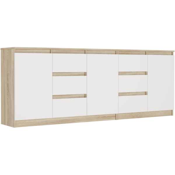 Komoda zestaw 200cm 6 szuflad 3 drzwi FRAMIRE R-200-S6 sonoma mix bialy 946971