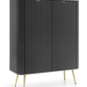 Komoda Zoja wysoka frezowana K103 – czarna + n. złote 325508 Komoda Zoja wysoka frezowana K103 – czarna + n. złote 325508