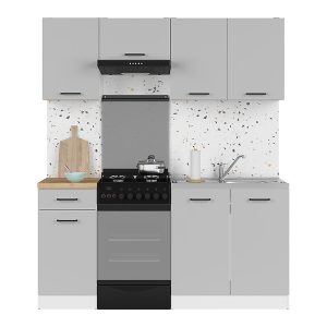 Komplet kuchenny Junona Line 170 cm jasny szary połysk z blatem 165184 Komplet kuchenny Junona Line 170 cm jasny szary połysk z blatem 165184