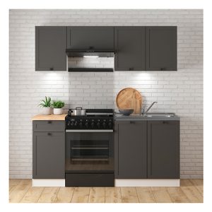 Komplet kuchenny Junona Line 180 cm grafitowy z blatem 164497 Komplet kuchenny Junona Line 180 cm grafitowy z blatem 164497