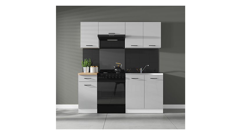 Komplet kuchenny Junona Line 180 cm jasny szary połysk z blatem 165185