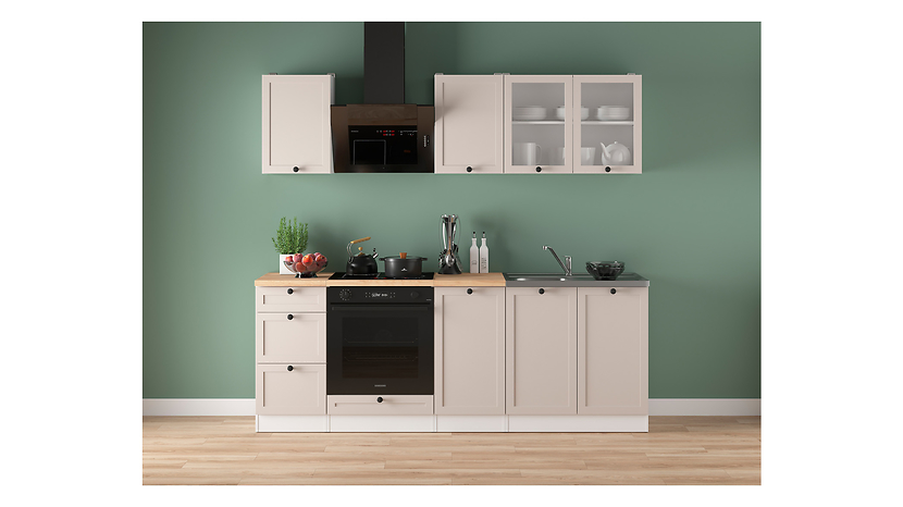 Komplet kuchenny Junona Line 220 cm biały/uni kaszmir z blatem 866405