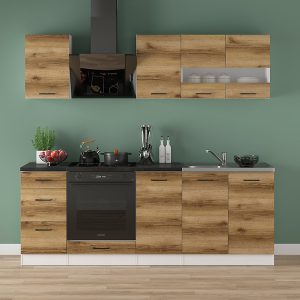 Komplet kuchenny Junona Line 220 cm dąb delano jasny z blatem 653217 Komplet kuchenny Junona Line 220 cm dąb delano jasny z blatem 653217