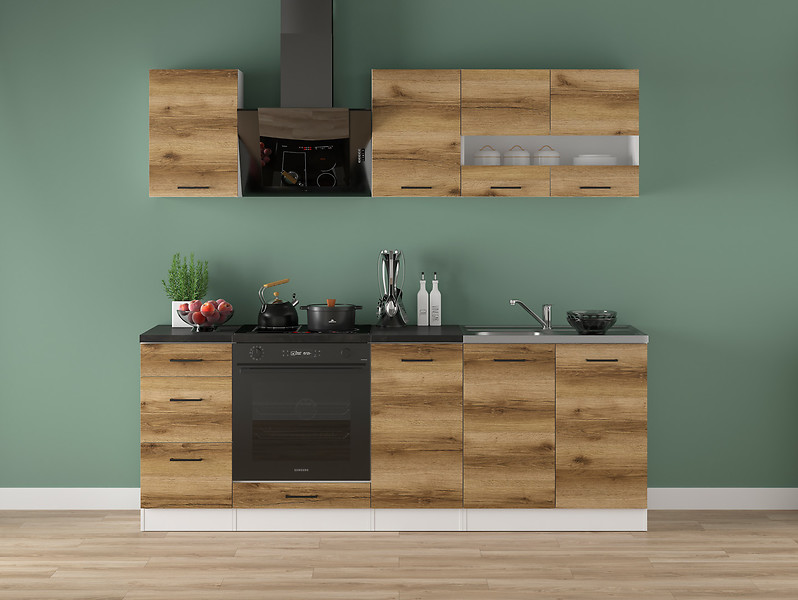 Komplet kuchenny Junona Line 220 cm dąb delano jasny z blatem 653217