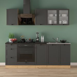 Komplet kuchenny Junona Line 220 cm grafitowy z blatem 659569 Komplet kuchenny Junona Line 220 cm grafitowy z blatem 659569