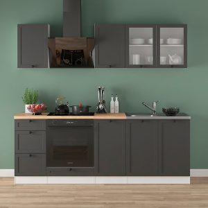 Komplet kuchenny Junona Line 220 cm grafitowy z blatem 659567 Komplet kuchenny Junona Line 220 cm grafitowy z blatem 659567