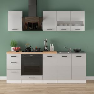 Komplet kuchenny Junona Line 220 cm jasny szary połysk 653214 Komplet kuchenny Junona Line 220 cm jasny szary połysk 653214